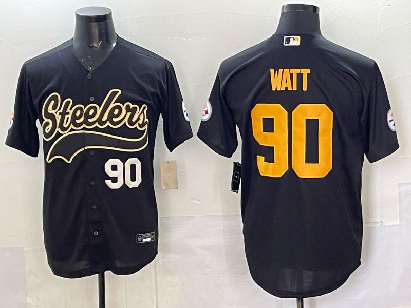 Men 2025 Nike Pittsburgh Steelers #90 Watt Black Joint Name  Limited NFL Jersey style 046